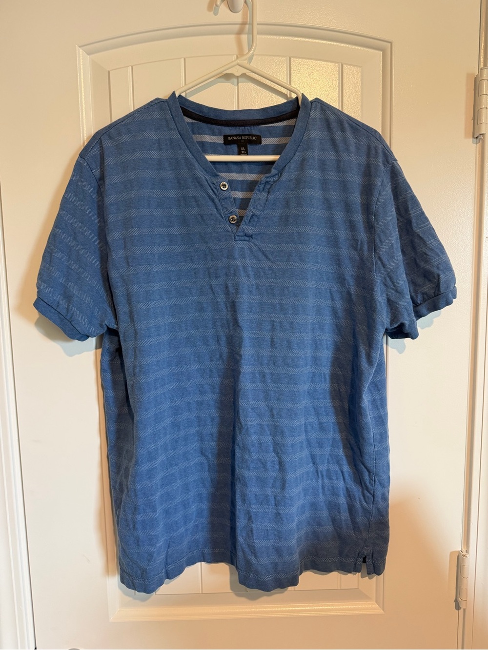 Banana Republic Blue Striped Short-Sleeve Henley Tee